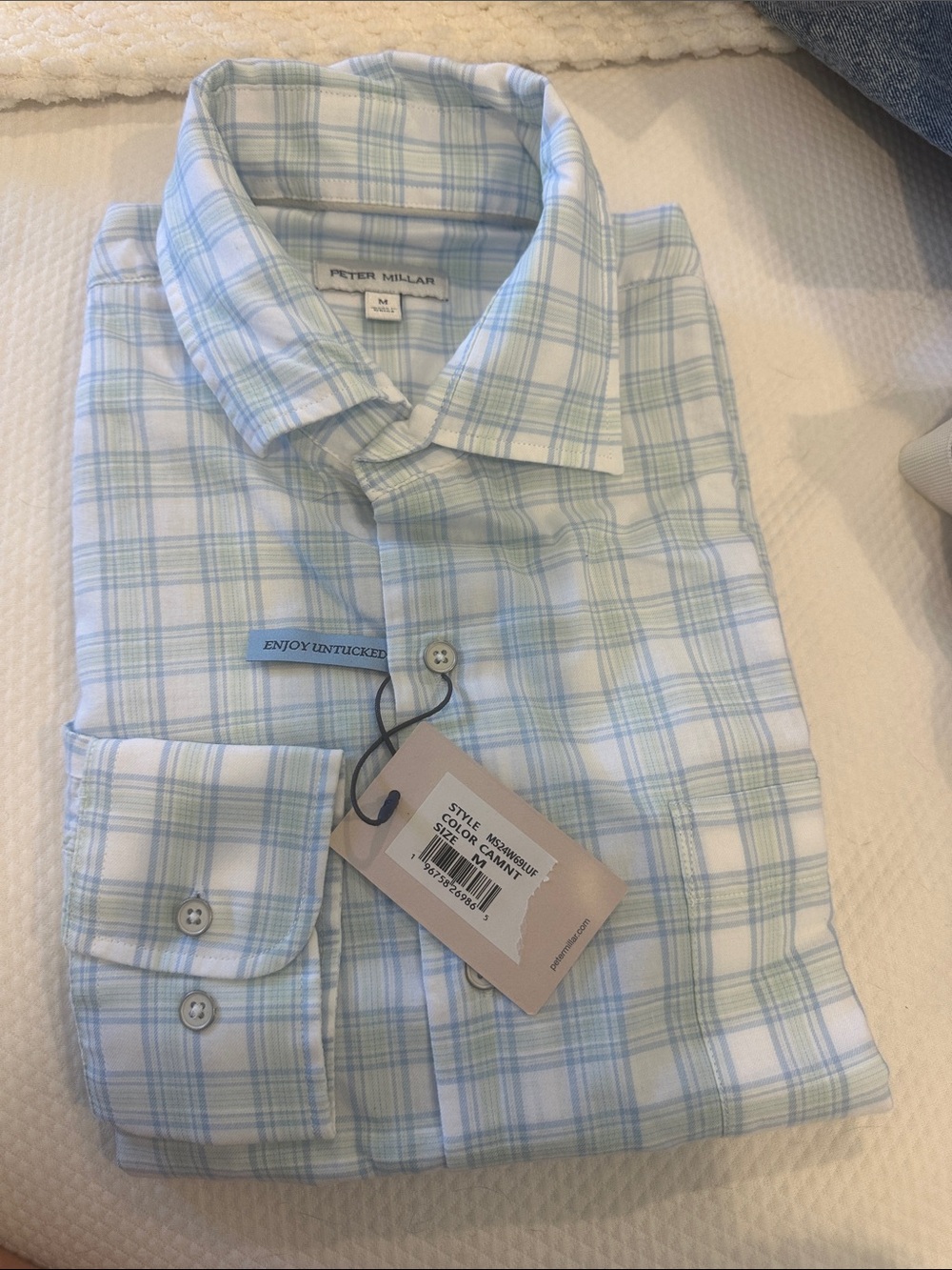 Peter Millar Light Blue and White Plaid Button-Down Shirt long sleeve